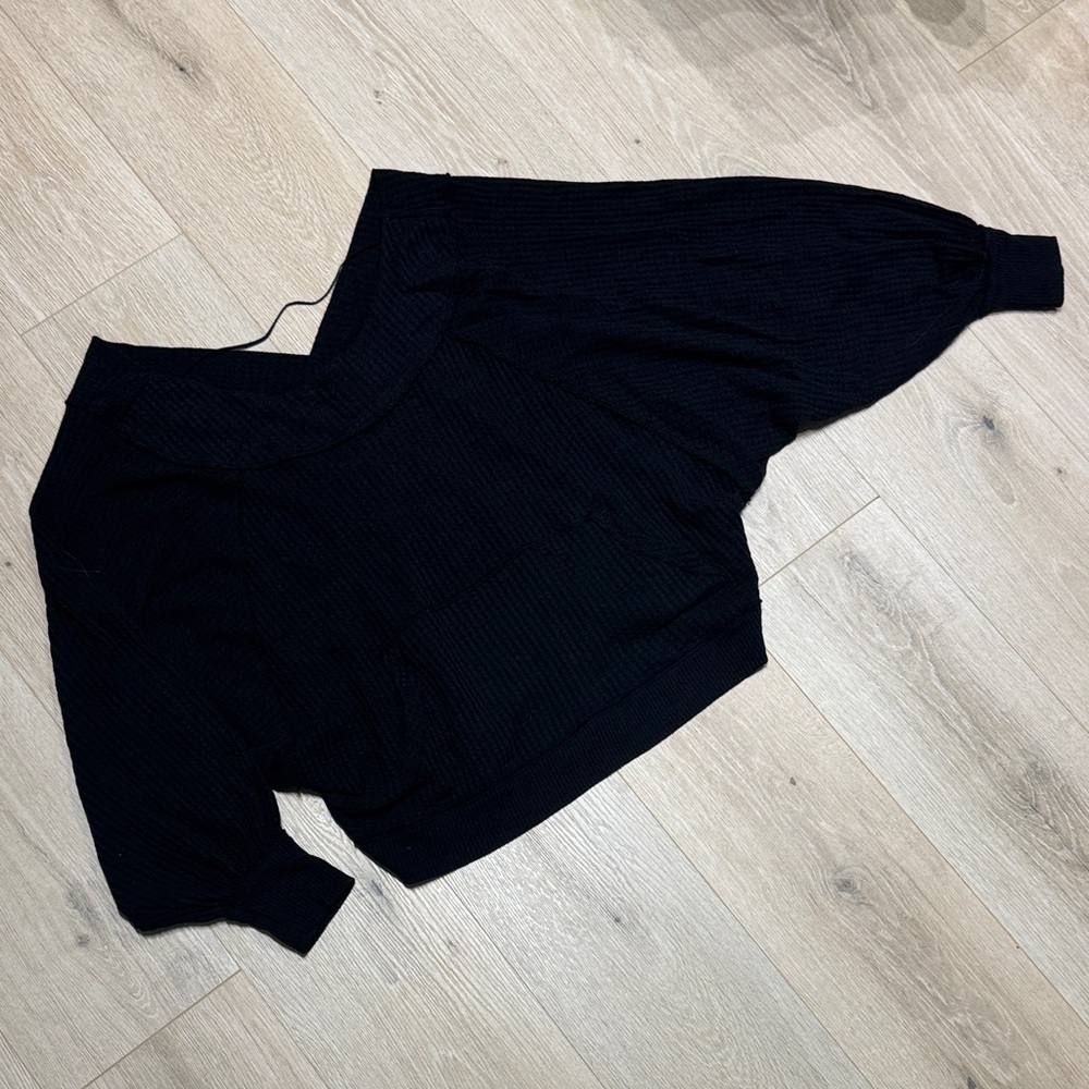 We The Free Black Waffle Knit Off-the-Shoulder Sweater